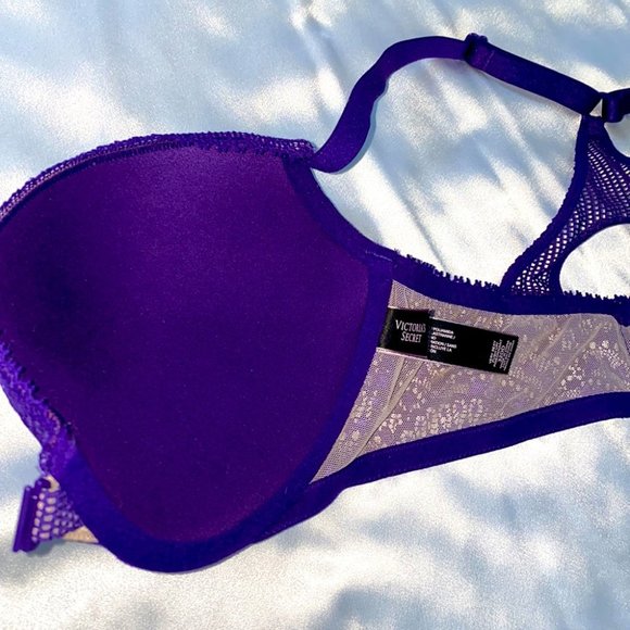 Front Close Racerback 32DD Bra Fishnet Lace Purple - Picture 5 of 8